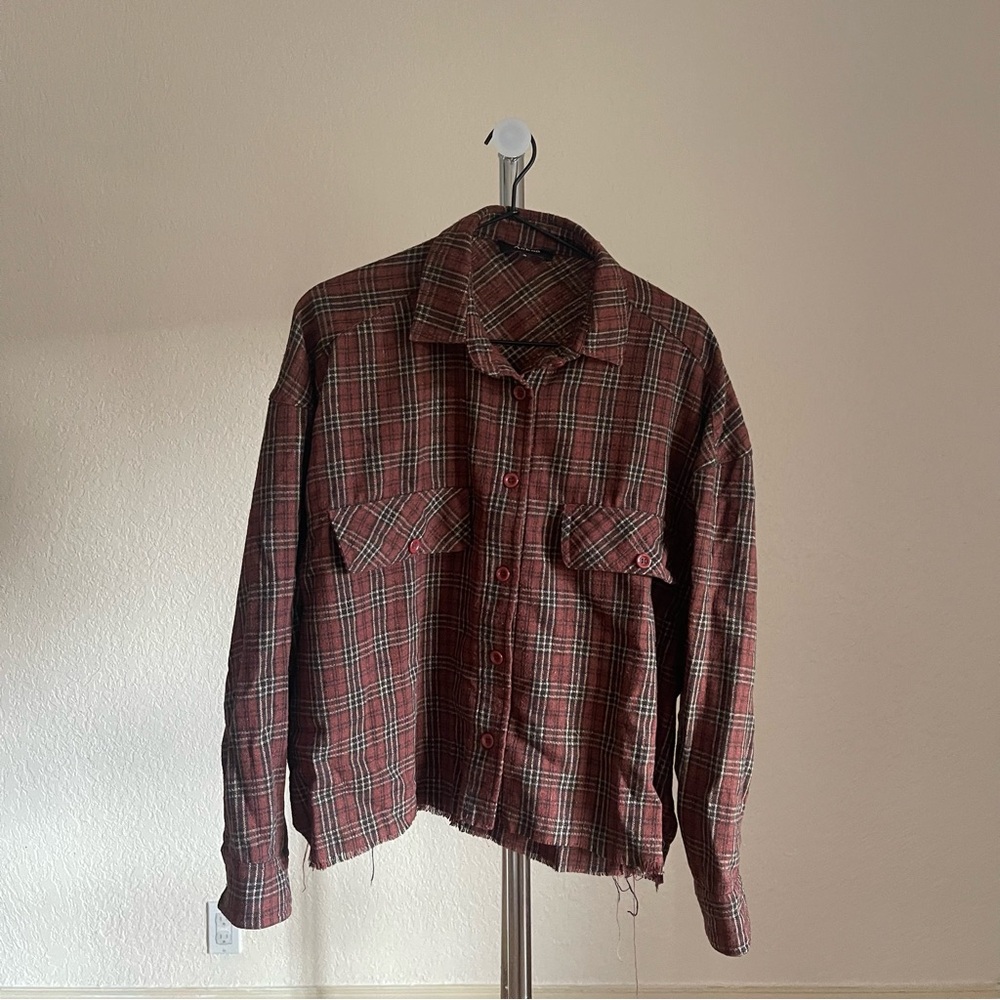 Burgundy Plaid Button Down Shirt